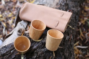 Reindeer Leather bag and 3 shot cups
