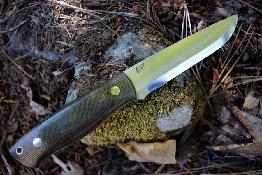 Brisa Trapper 115 Green Micarta ELMAX Scandi with Firesteel