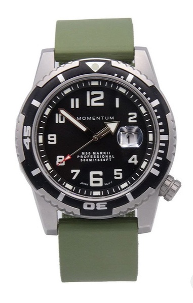 Momentum M50 [44mm] - Black-Ion with Green Rubber Strap 