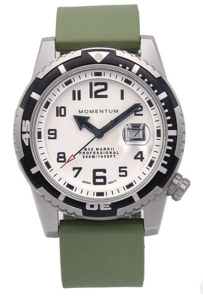 Momentum M50 [44mm] - White Full Lume with Green Rubber Strap 